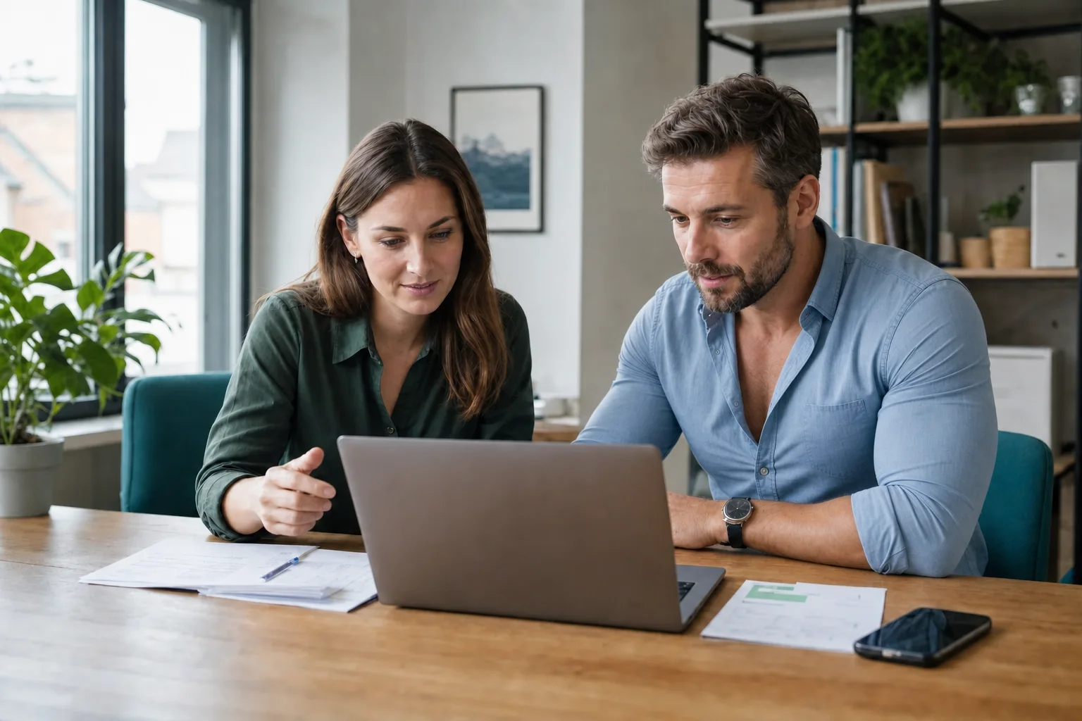 Marketing-Fachleute prüfen Such- und KI-Sichtbarkeit einer Firmenwebsite