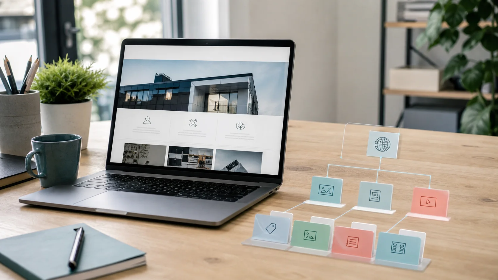 Firmenwebsite mit verbundenen digitalen Ressourcen für einen ARD-Katalog